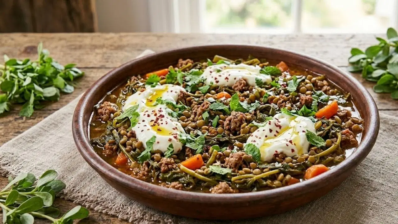 Latest Development: Purslane dish recipe with olive oil and minced meat...