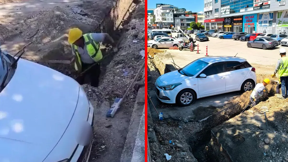 Kritik Açıklama: Bursa'da ilginç olay! Sahibine ulaşamadıkları otomobilin etrafını U şeklinde kazdılar (Detayl