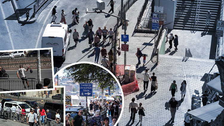 Son Gelişme: İstanbul'daki işlek bölgede ilginç görüntü! Kolayı varken tercih etmiyorlar: 100 metrelik tehlike