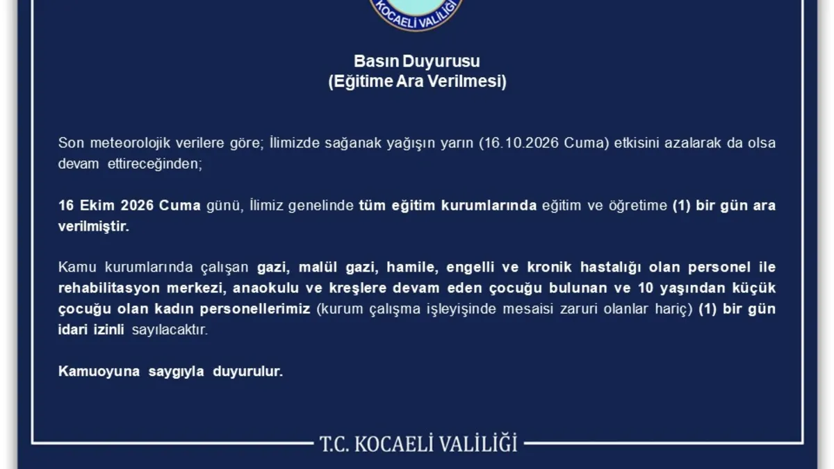 Gündemden Son Bilgiler: Kocaeli’de eğitime 1 gün daha ara: Yarın okullar tatil edildi! - Son Dakika Bilgileri