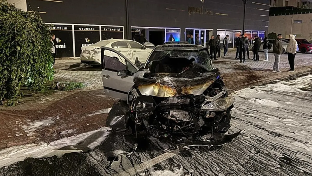 Ayrıntılar Netleşti: Park halindeki araçlara çarpan otomobil alev aldı: 2 yaralı