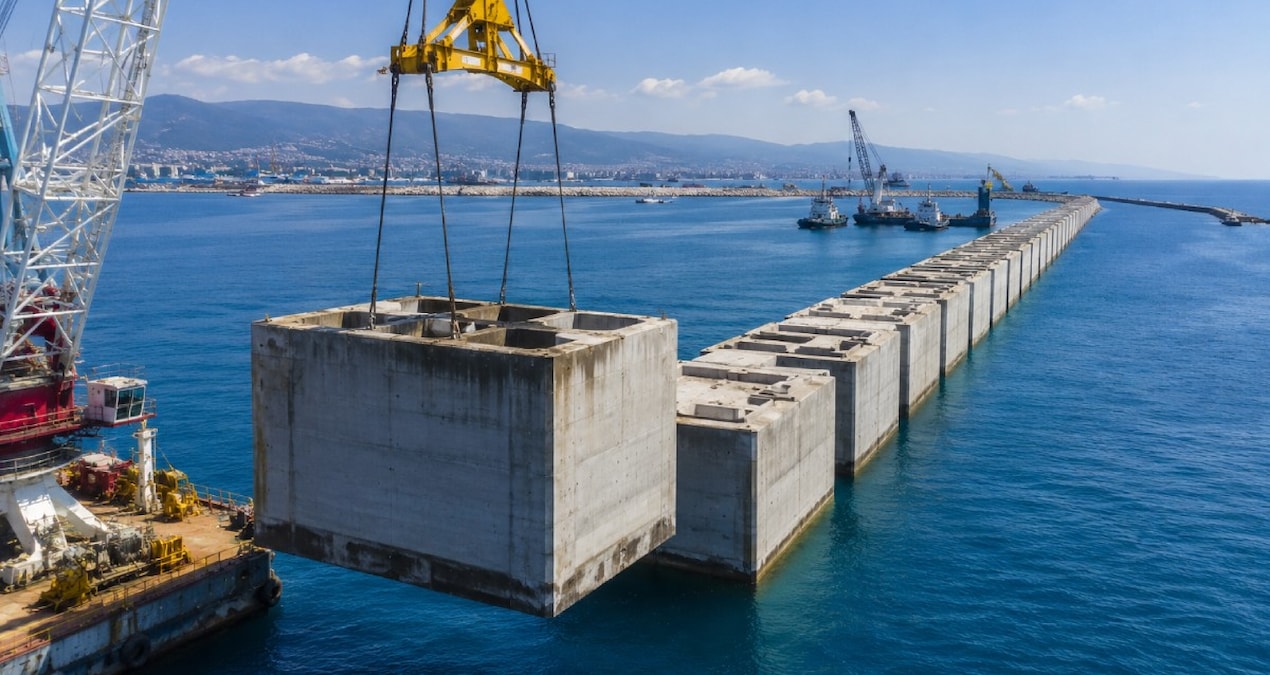Akdeniz’in ortasına dev duvar kuruluyor: 33 metrelik beton bloklar tek tek yerleştirilecek - Haberleri | İşte