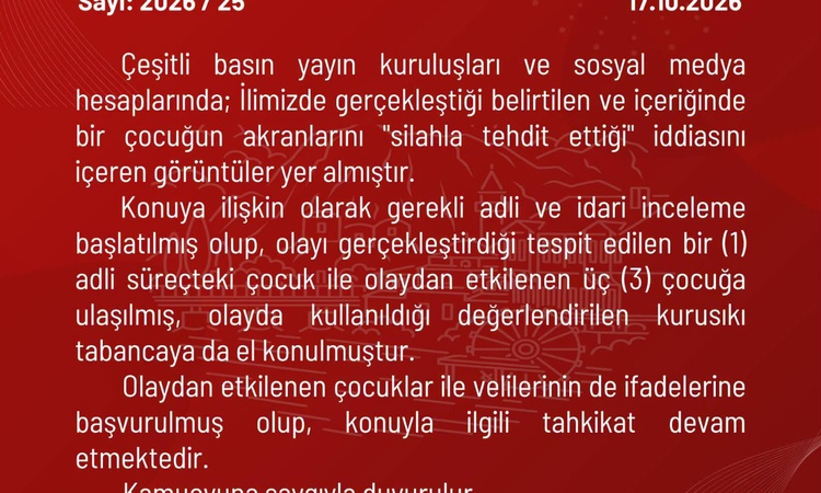 Ayrıntılar Netleşti: Amasya Valiliği, 3 çocuğun etkilendiği kurusıkı tabanca tehdidi iddiasını inceliyor - Son