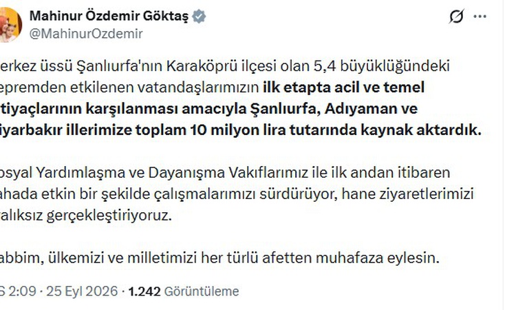 Ayrıntılar Netleşti: Bakan Göktaş, Şanlıurfa depremi için 10 milyon lira aktarıldığını tüm detaylarıyla paylaş