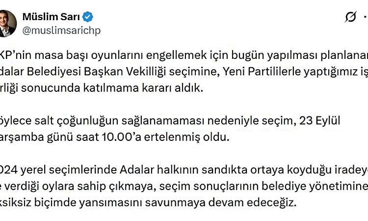 Ayrıntılar Netleşti: CHP'li Sarı, Adalar Belediyesi Başkan Vekilliği seçimine katılmayacaklarını tüm detayları
