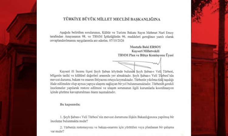 Ayrıntılar Netleşti: MHP'li Baki Ersoy, İncesu'daki Şeyh Şaban-ı Veli Türbesi için soru önergesi verdi
