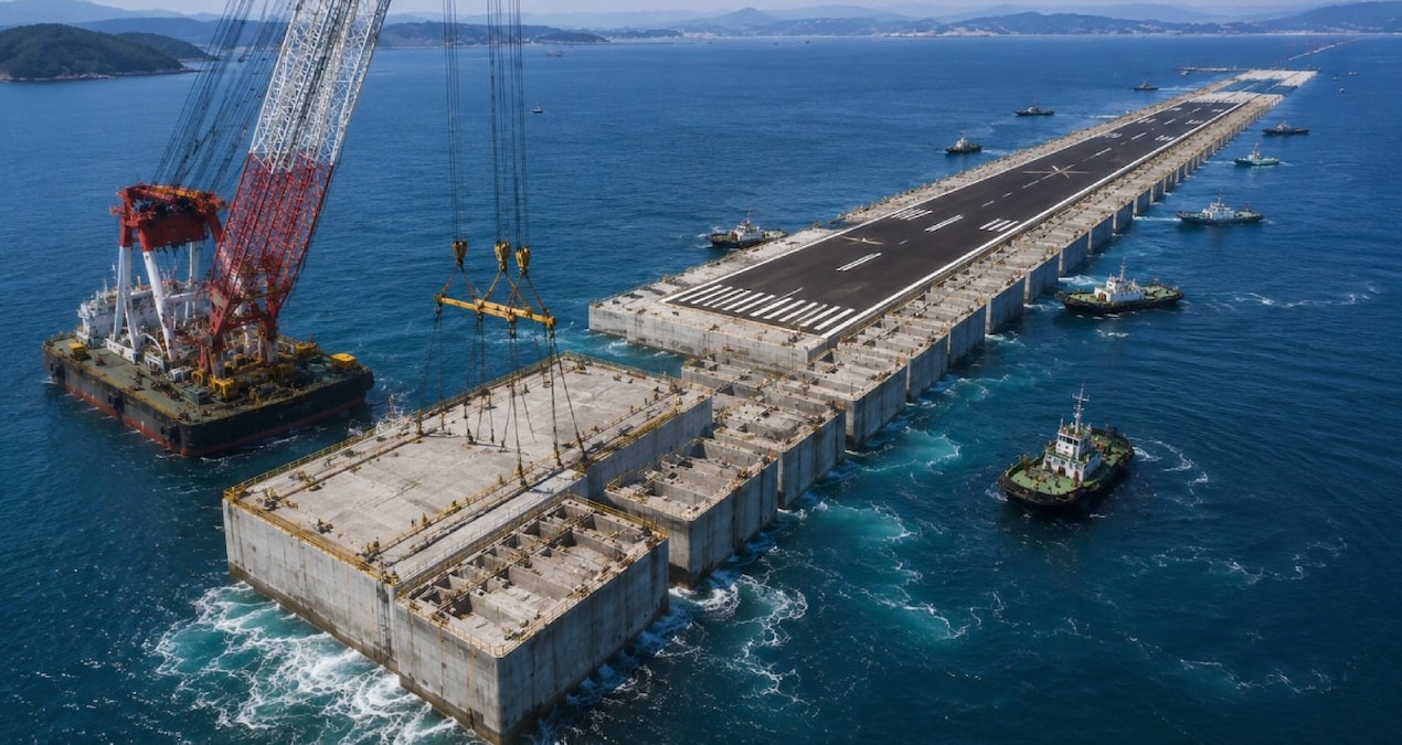 Kritik Açıklama: Denizin ortasına havalimanı inşa ediliyor: 16 bin tonluk beton bloklar tek tek suya indirildi