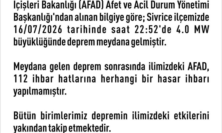 Earthquake statement from Elazığ Governorship - News