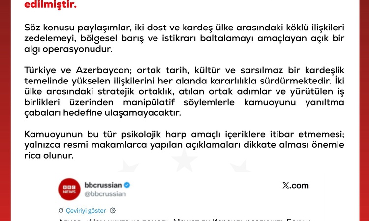 Gündemden Son Bilgiler: DMM, Türkiye-Azerbaycan bağlarını hedef alan içerikleri algı operasyonu saydı - Son Da