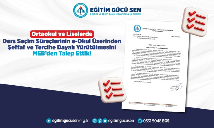 Gündemden Son Bilgiler: Eğitim Gücü Sen, e-Okul ders seçimi ve norm kadro için MEB'e başvurdu: Gelişmeler Taki