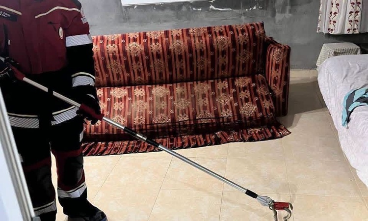 Hatay Samandağ'da yerleşim alanında görülen yılan itfaiyece yakalanıp doğaya salındı