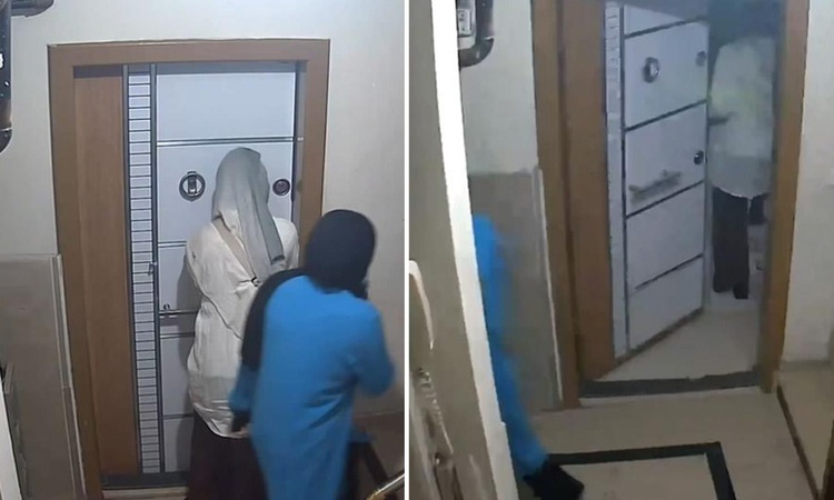 Hırsız kadınlar kamerada! Kapıyı açıp daireye girdiler ama o anda hiç beklemedikleri bir şey oldu ve Merak Edi