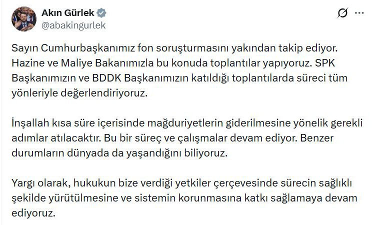 Kritik Açıklama: Bakan Gürlek fon soruşturmasında mağduriyetler için adım atılacağını söyledi