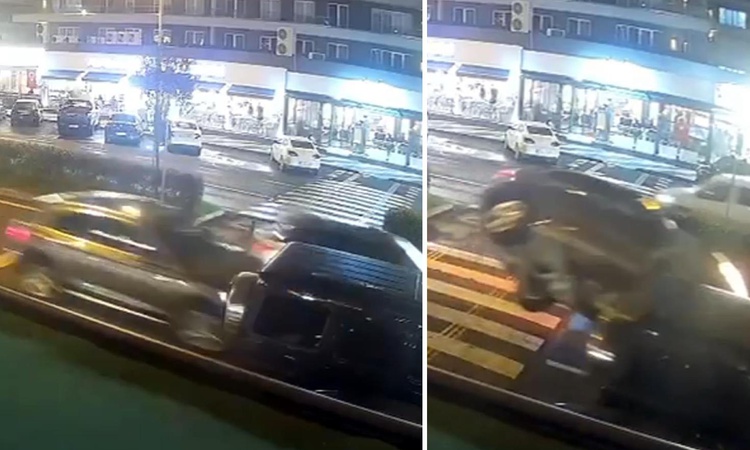 Lüks otomobil, park halindeki araca çarpıp takla attı! O anlar kamerada - Son Dakika Bilgileri