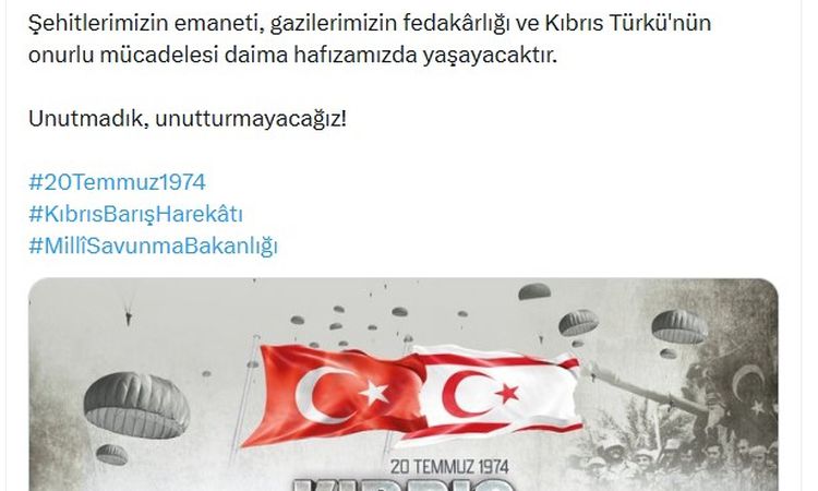 Kritik Açıklama: MSB'den, Kıbrıs Barış Harekatı'nın 52'nci yıl dönümü paylaşımı - Son Dakika - Son Dakika Bilg