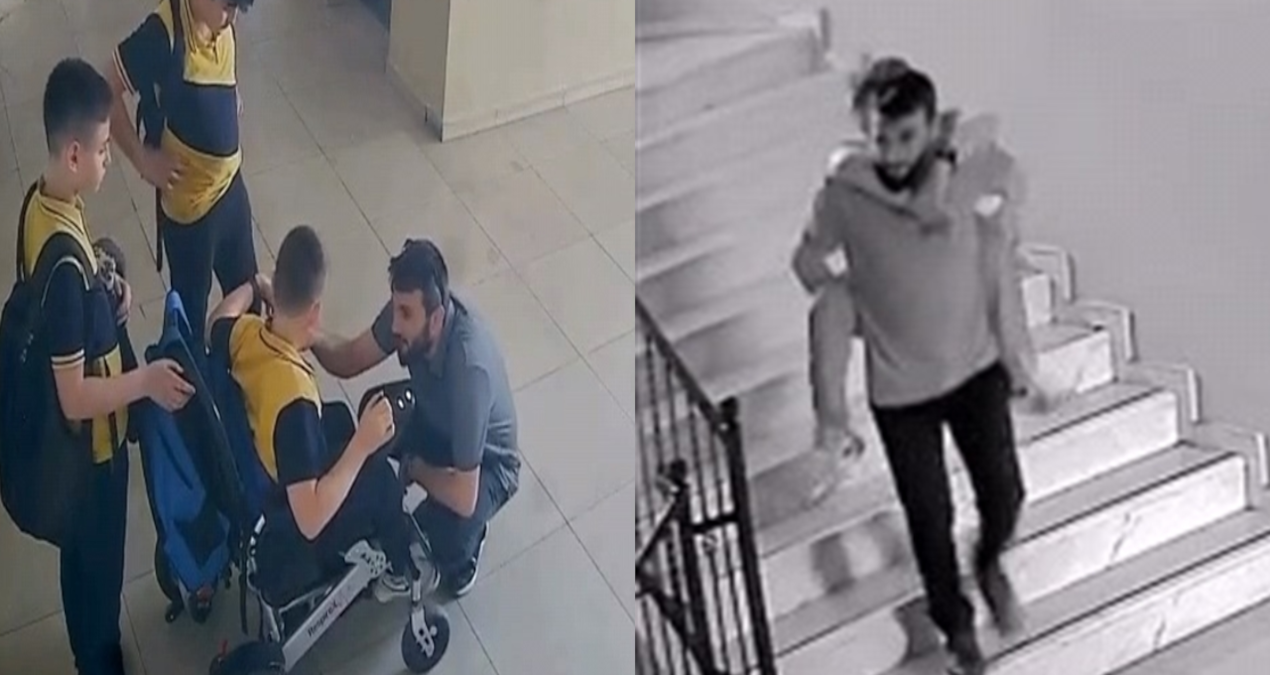 Müdür yardımcısı bedensel engelli öğrencisini sırtında taşıdı! Duygusal anlar kamerada - En Son Haber - Son Da