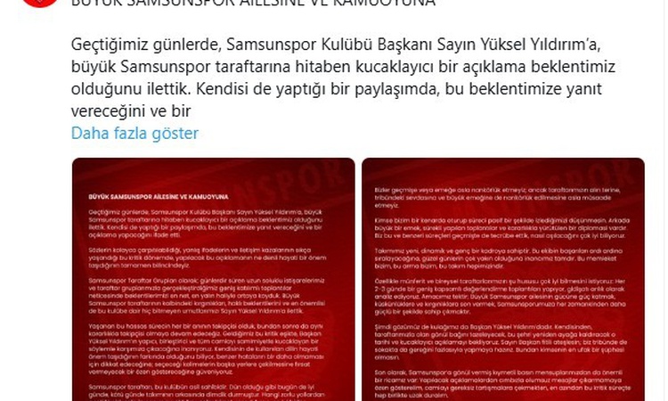 Samsunspor taraftar grupları, kulübün asıl sahibinin taraftar olduğunu vurguladı - Son Dakika Bilgileri