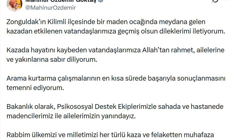Sıcak Gündem: Bakan Göktaş Kilimli'deki maden kazasına psikososyal destek ekiplerini görevlendirdi - Son Dakik