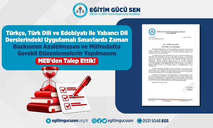 Sıcak Gündem: Eğitim Gücü Sen, uygulamalı sınavlarda zaman baskısını azaltmak için MEB'e başvurdu