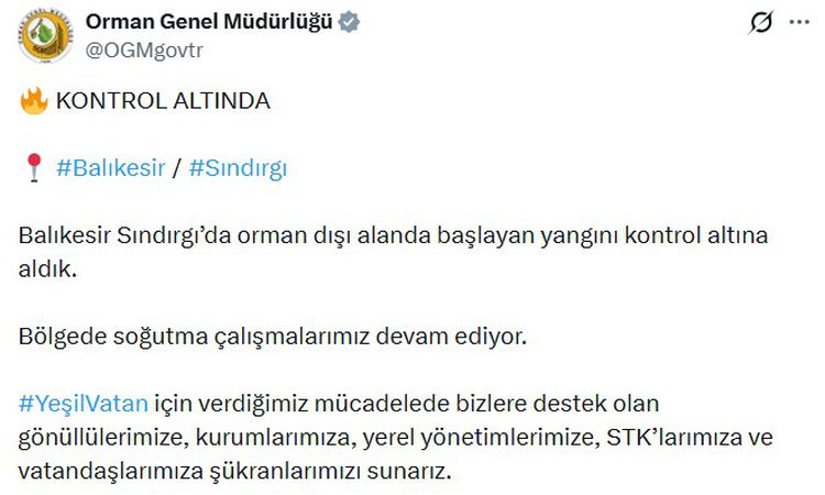 Sıcak Gündem: OGM: Sındırgı'daki Orman Yangını Kontrol Altında