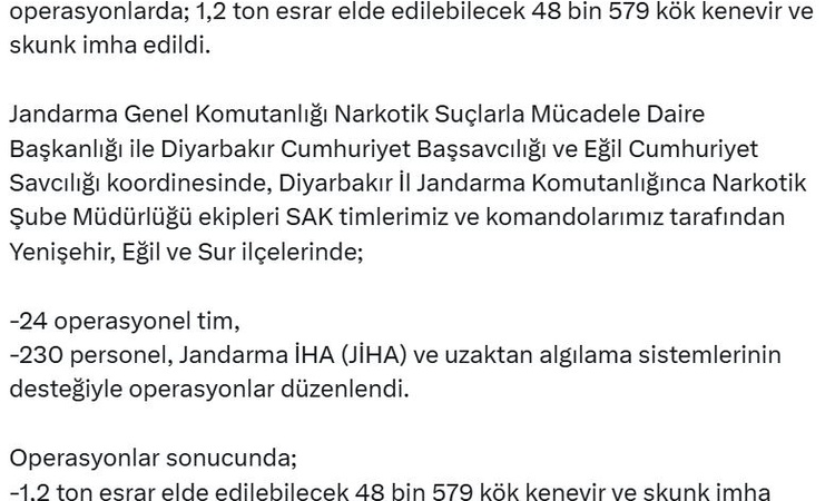 Son Gelişme: Diyarbakır'da 35 yasa dışı kenevir alanı imha edildi, 48 bin 579 kök yok edildi | İşte Tüm Ayrınt