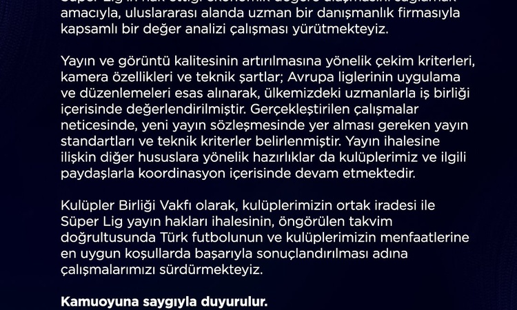 Son Gelişme: Kulüpler Birliği, Süper Lig yayın ihalesi için değer analizi yürütüyor ve Merak Edilenler
