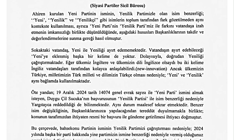 Son Gelişme: Yenilik Partisi, ‘Yeni Parti’nin isminin değiştirilmesi için Yargıtay’a başvurdu: Gelişmeler Taki