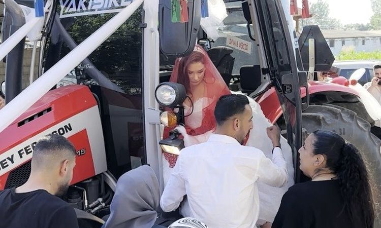 Tractor Serves as Bridal Car at Wedding Ceremony